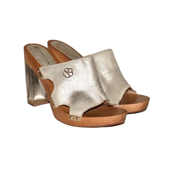 TRINA TURK $199‎ Palm Spring Lucite Platform Sandal Platinum/Gold Size 9.5-10 - Picture 1 of 6